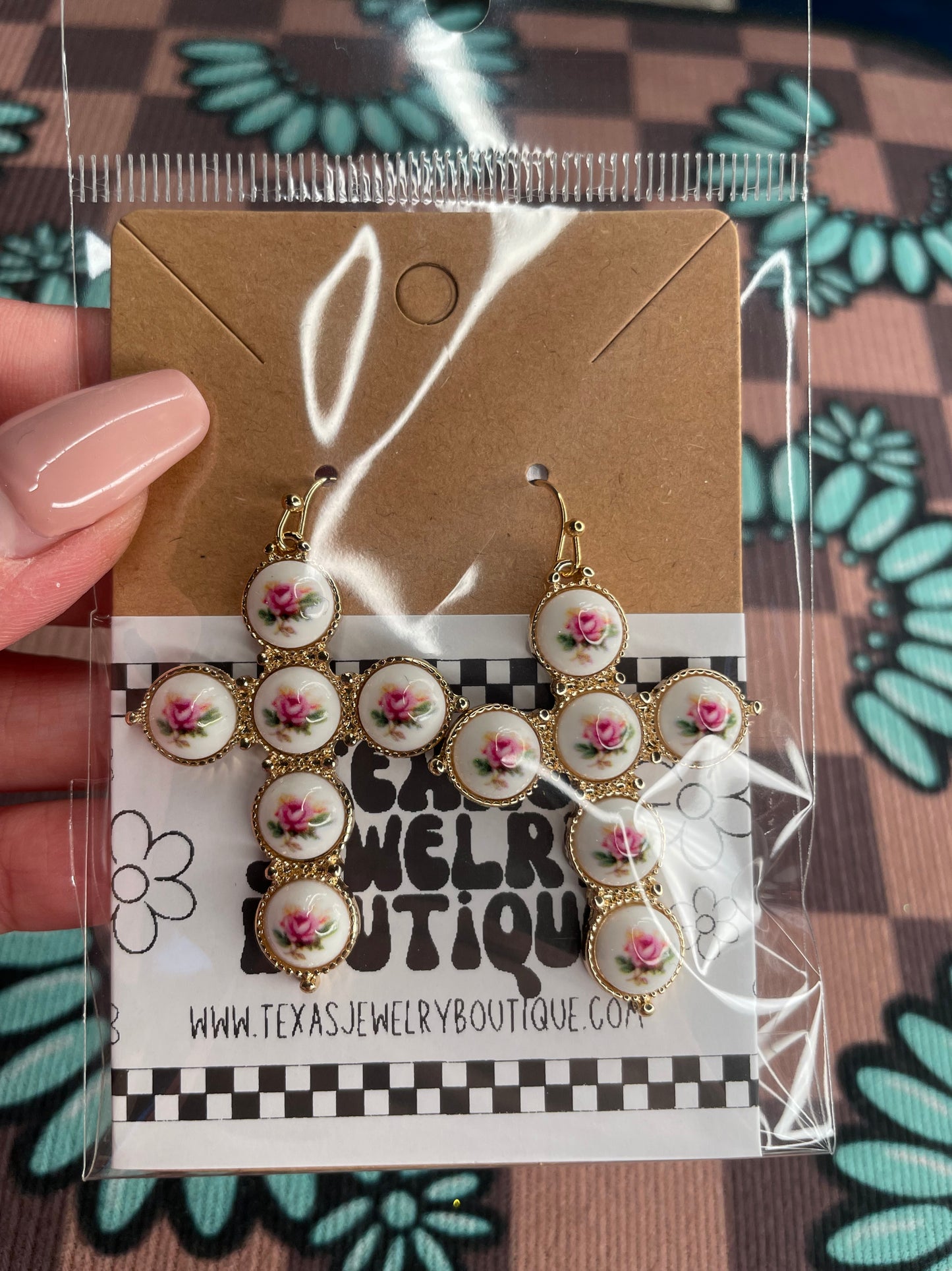 Gold vintage cross earrings