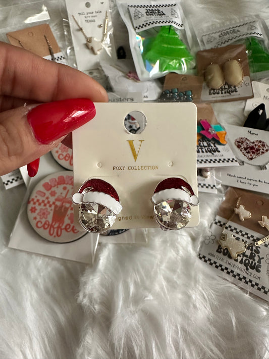 Santa hat rhinestone earrings