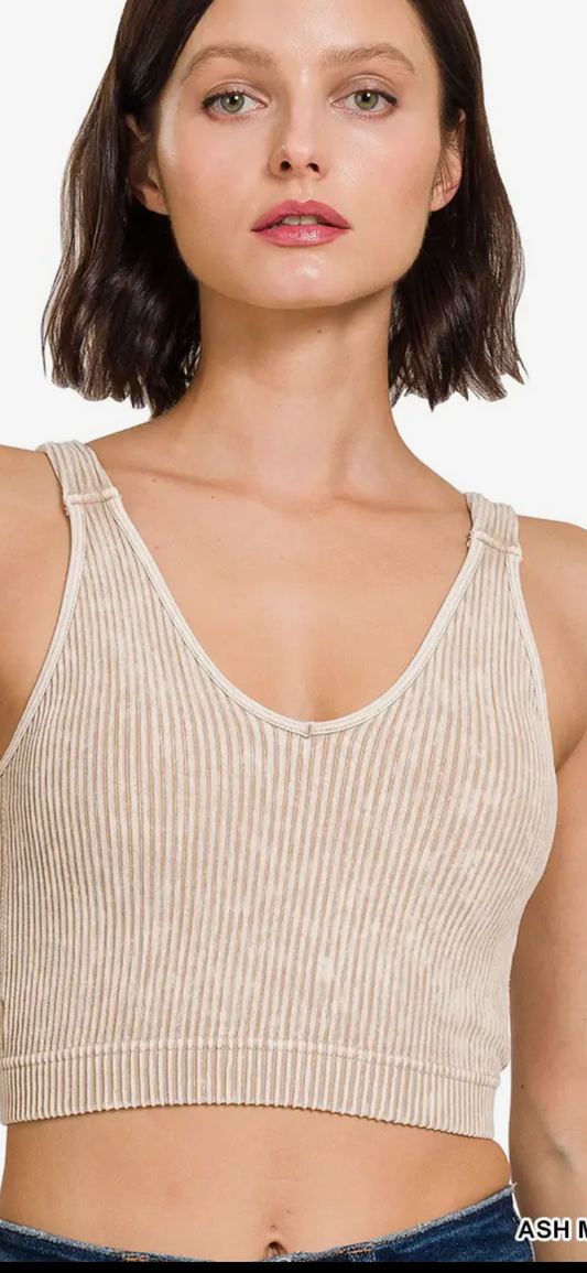 Washed seamless bralette w/removable bra pads